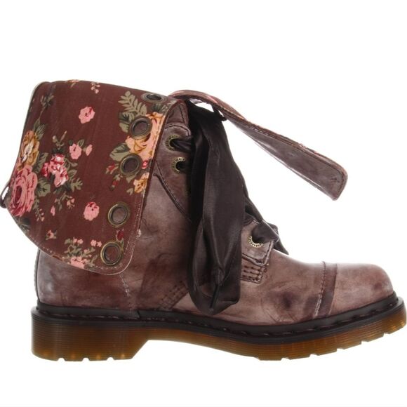 Dr. Martens Floral Combat Boots Vintage Leather Lace-up Ankle‎ Boots UK 4 - Picture 16 of 16